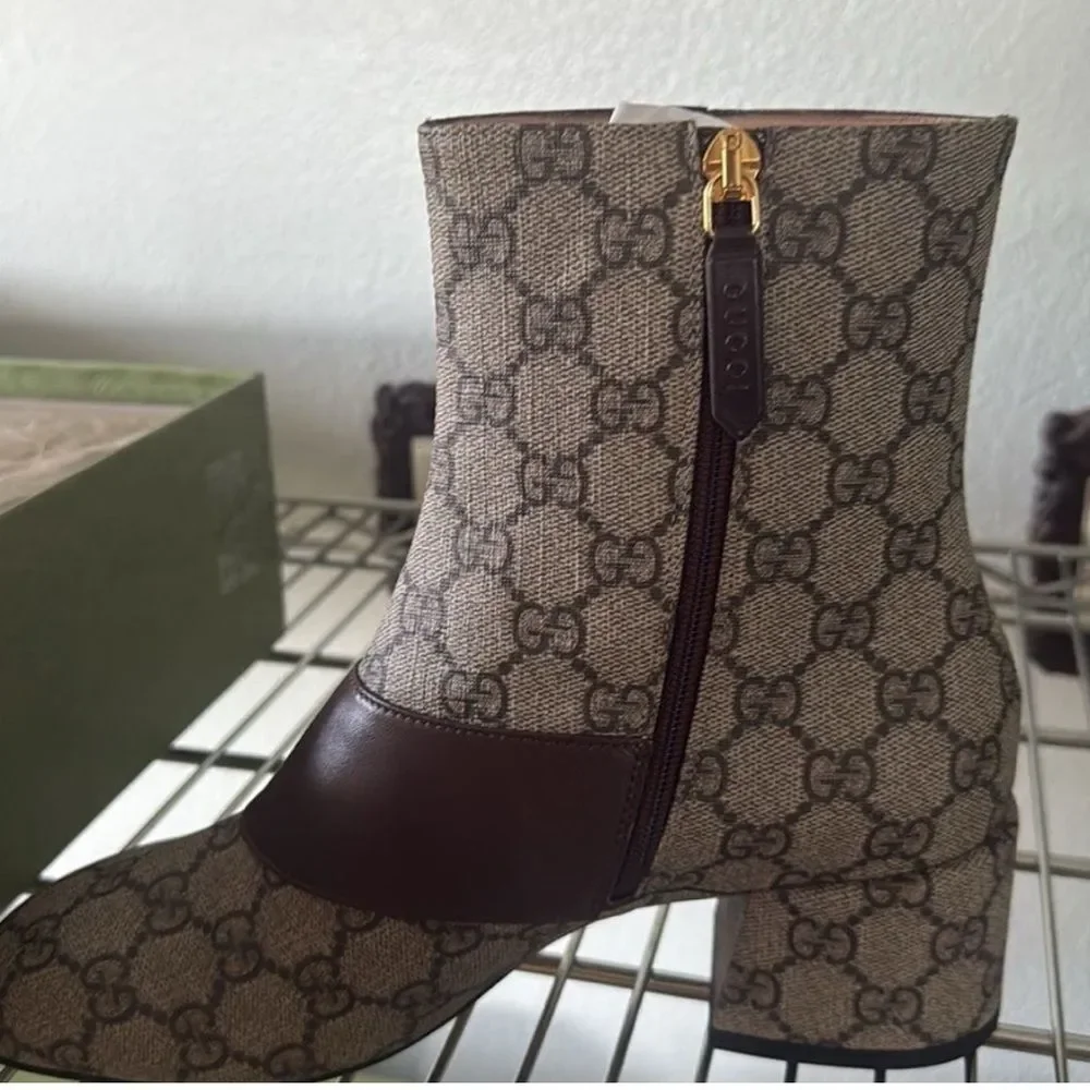 New in box Gucci GG Canvas Belted Ankle Boots w/ Gold GG Logo – Size 7 (EU 37)